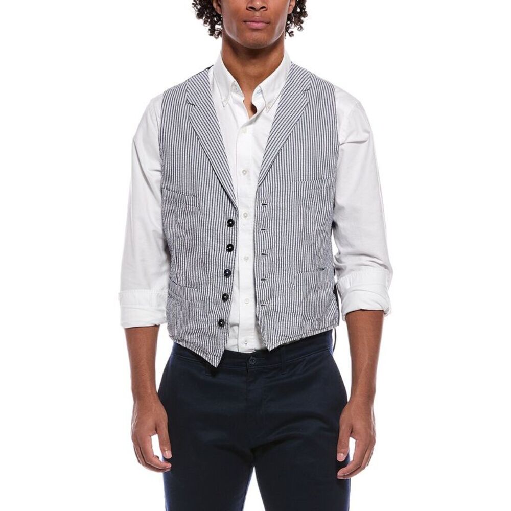 Slowear Mens  Incotex Linen-Blend Sportscoat Vest, Blue